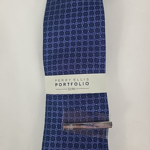 NEW PERRY ELLIS PORTFOLIO Men's Necktie Slim Designer Geometric Blue NWT $45 - Picture 2 of 6